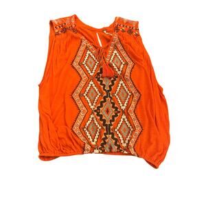 Free People Embroidered Orange Tank Top Size XS